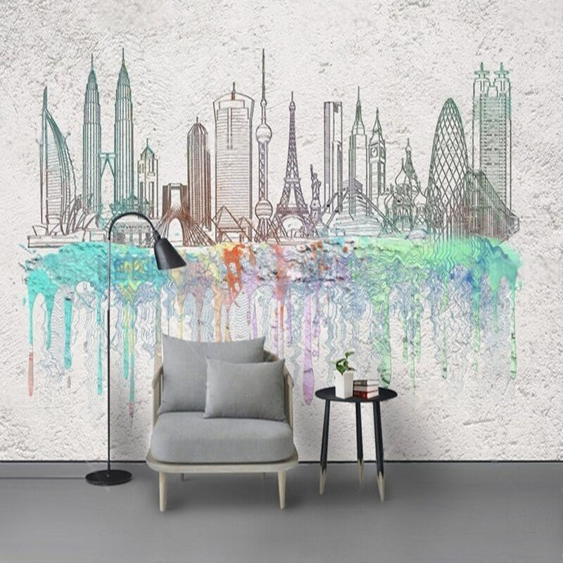 Modern watercolor city silhoue - Commercial Wallpaper Printing review and price
