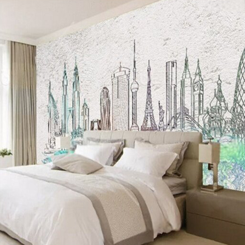 Modern watercolor city silhoue - Commercial Wallpaper Printing review and price