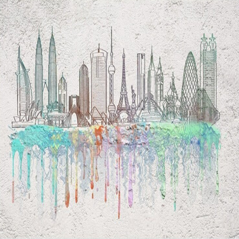 Modern watercolor city silhoue - Commercial Wallpaper Printing review and price